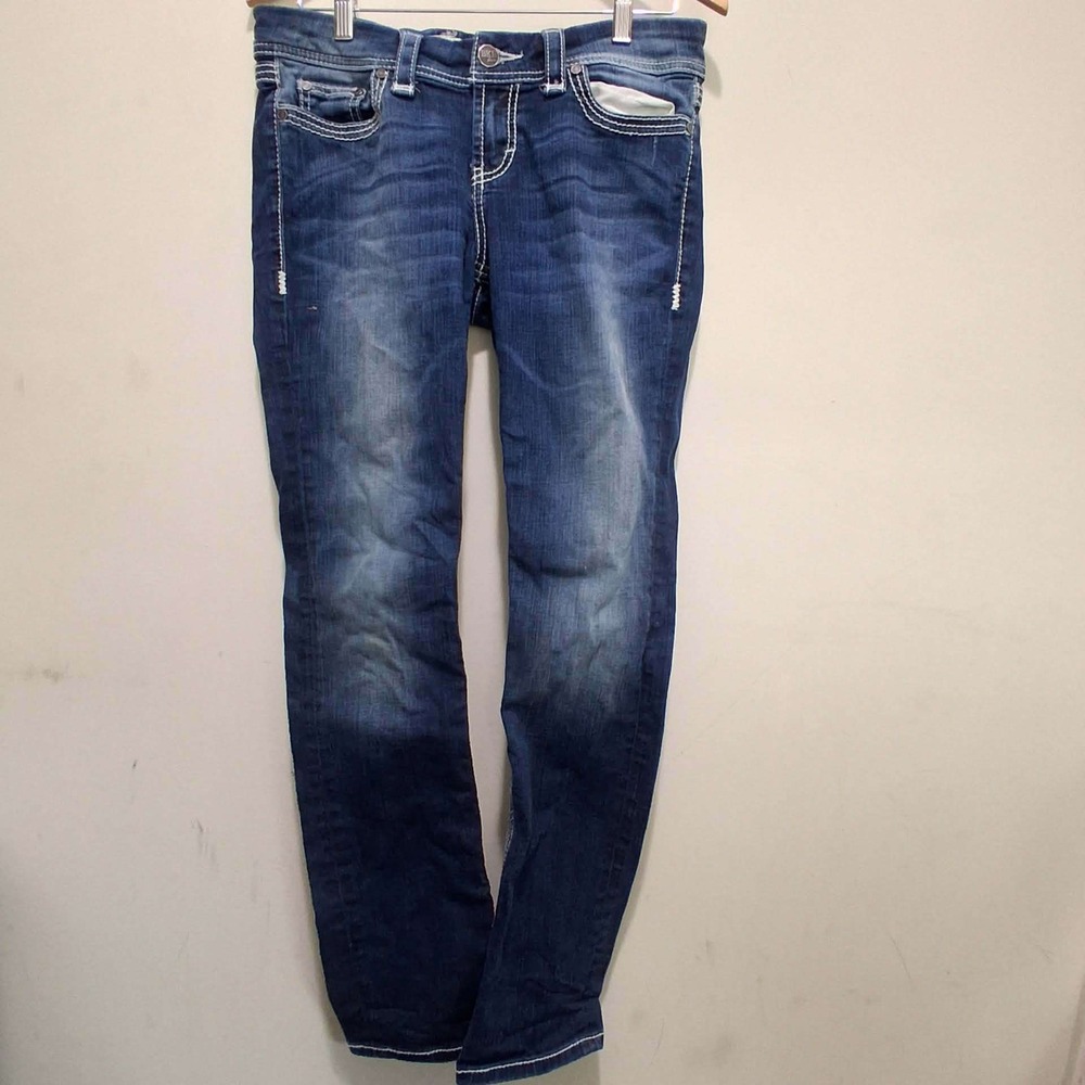 BKE Addison Straight Leg Jeans Womens Blue Medium Wash Contrast‎ Stitch 29Rx31.5